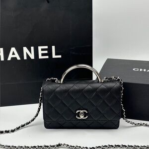 Chanel Quilted Black Mini Top Handle Bag with Chain Strap